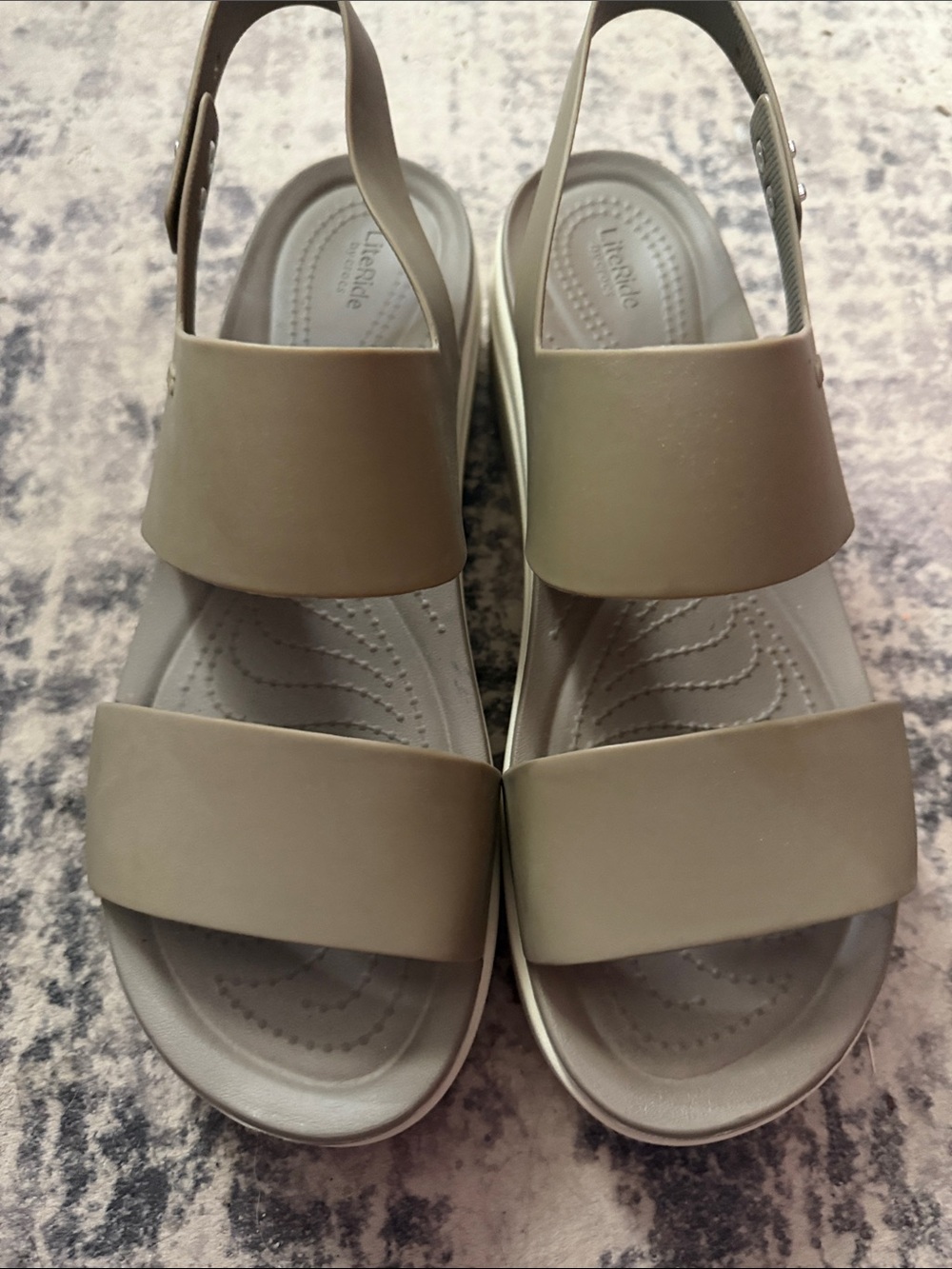 CROCS Women's Two-Strap Slingback Sandals in Taupe size 11